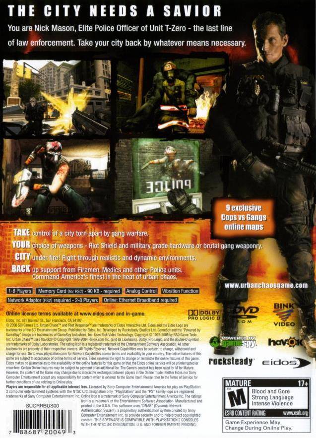 Urban Chaos Riot Response Back Cover - Playstation 2 Pre-Played