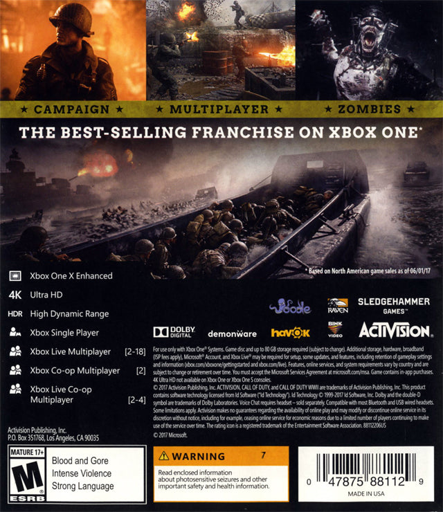 Call of Duty WWII Back Cover - Xbox One Pre-Played