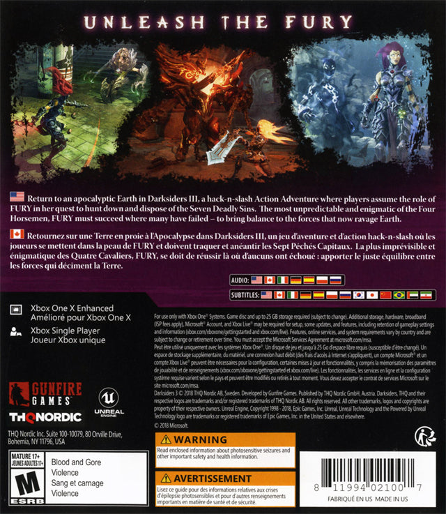 Darksiders 3 Back Cover - Xbox One Pre-Played