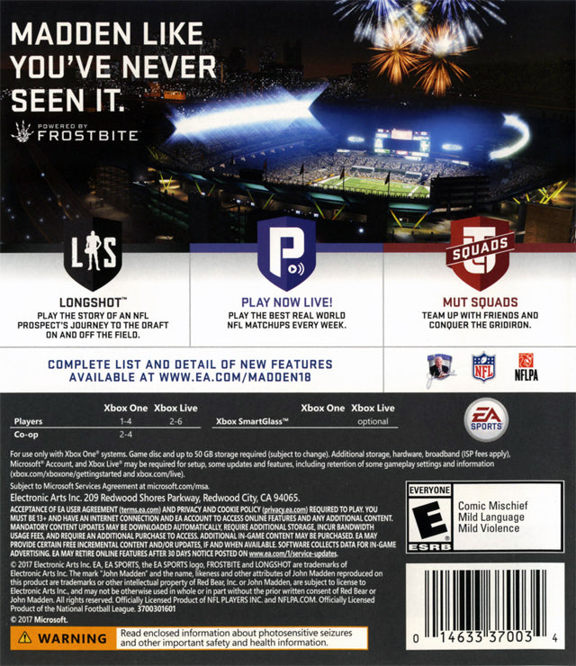 Madden 18 Back Cover - Xbox One Pre-Played