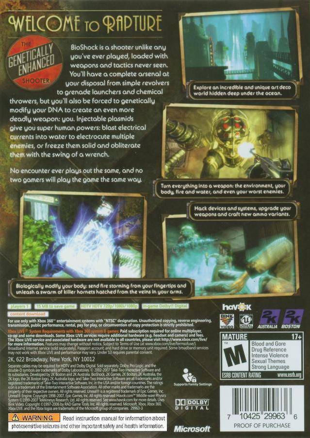 Bioshock Back Cover - Xbox 360 Pre-Played 