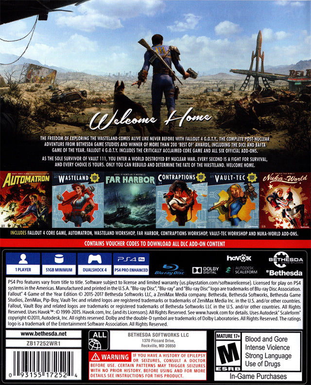 Fallout 4 GOTY Back Cover - Playstation 4 Pre-Played