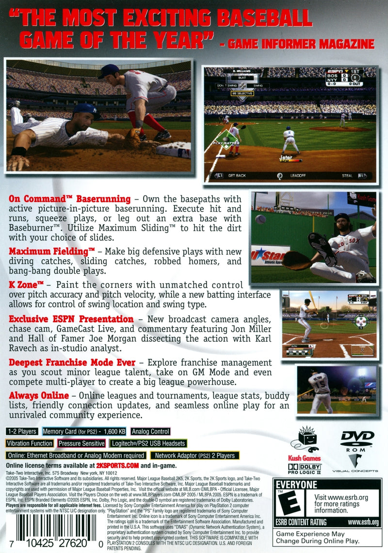 MLB 2K5 Back Cover - Playstation 2 Pre-Played