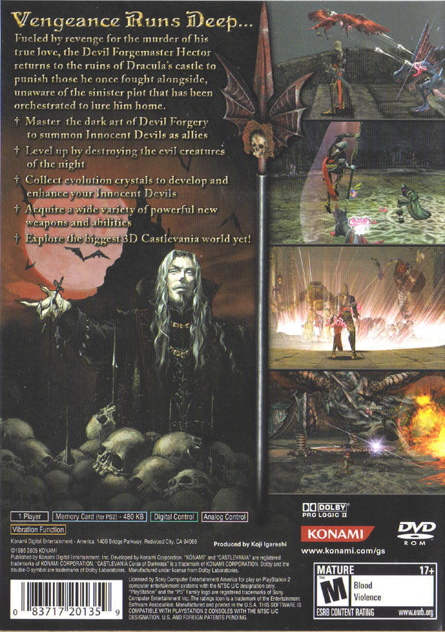 Castlevania Curse of Darkness Back Cover - Playstation 2 Pre-Played