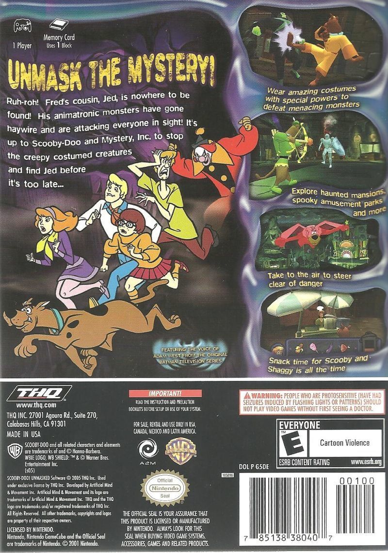 Scooby Doo Unmasked Back Cover - Nintendo Gamecube Pre-Played