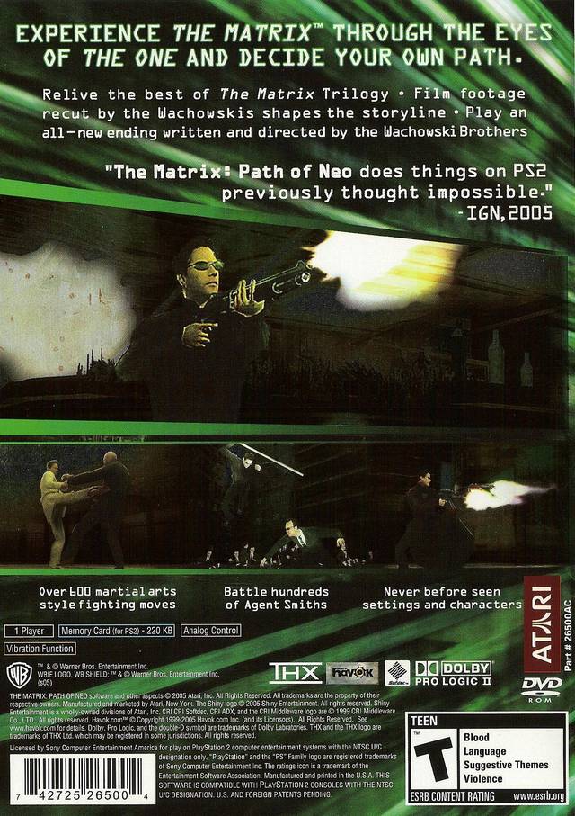 Matrix Path of Neo Back Cover - Playstation 2 Pre-Played