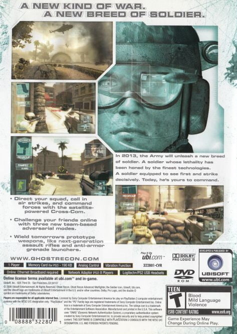 Tom Clancy's Ghost Recon Advanced Warfighter Back Cover - Playstation 2 Pre-Played