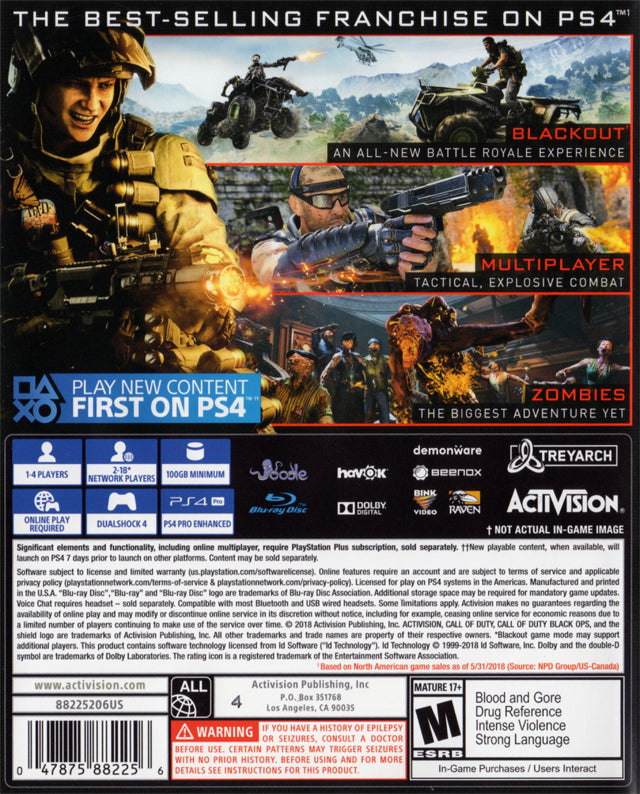 Call of Duty Black Ops 4 Back Cover - Playstation 4 Pre-Played