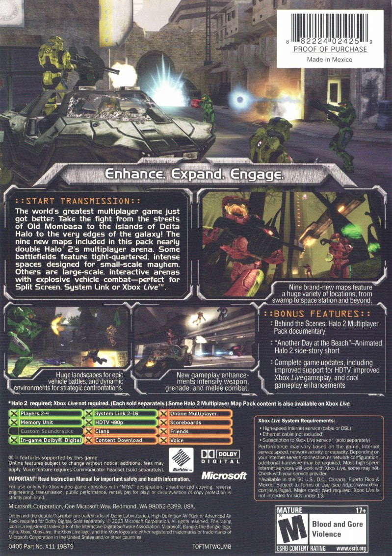 Halo 2 Multiplayer Map Pack Back Cover - Xbox Pre-Played