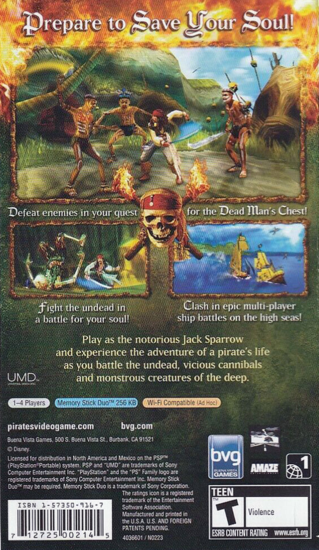 Pirates of the Caribbean Dead Man's Chest Back Cover - PSP Pre-Played