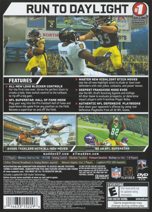 Madden NFL 07 Back Cover - Playstation 2 Pre-Played
