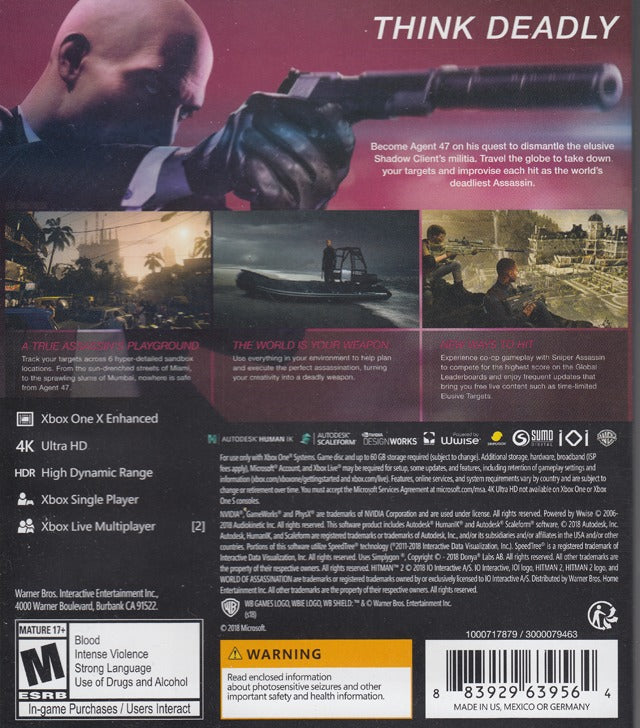 Hitman 2 Back Cover - Xbox One Pre-Played