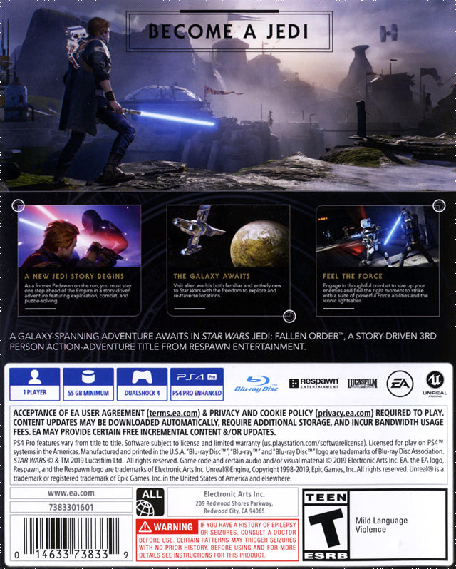 Star Wars Jedi: Fallen Order Back Cover - Playstation 4 Pre-Played