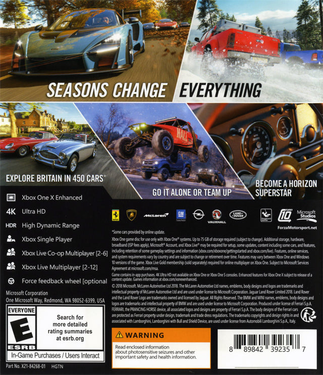 Forza Horizon 4 Back Cover - Xbox One Pre-Played