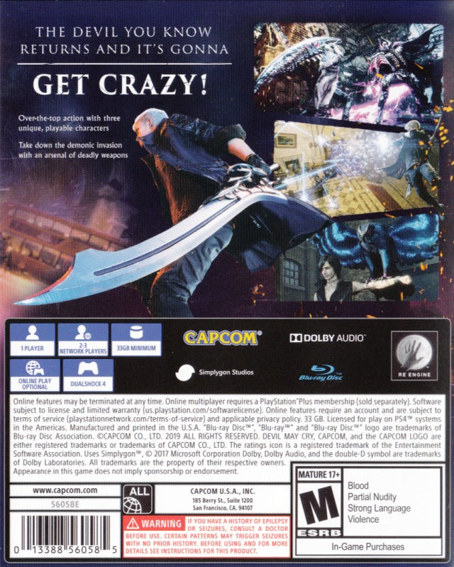 Devil May Cry 5 Back Cover - Playstation 4 Pre-Played