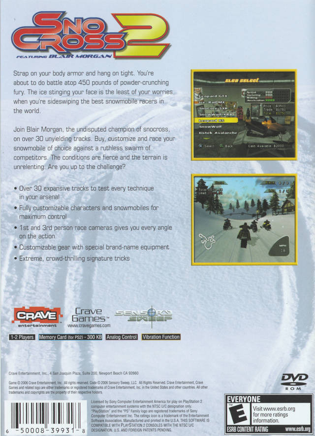 Sno Cross 2 Back Cover - Playstation 2 Pre-Played