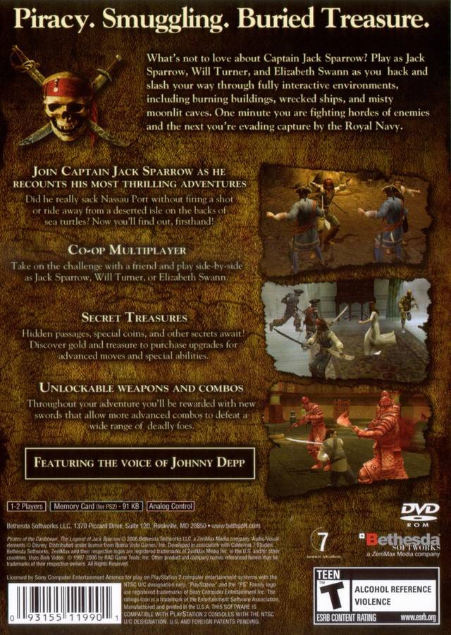 Pirates of the Caribbean The Legend of Jack Sparrow Back Cover - Playstation 2 Pre-Played