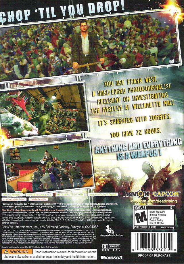 Dead Rising Back Cover - Xbox 360 Pre-Played