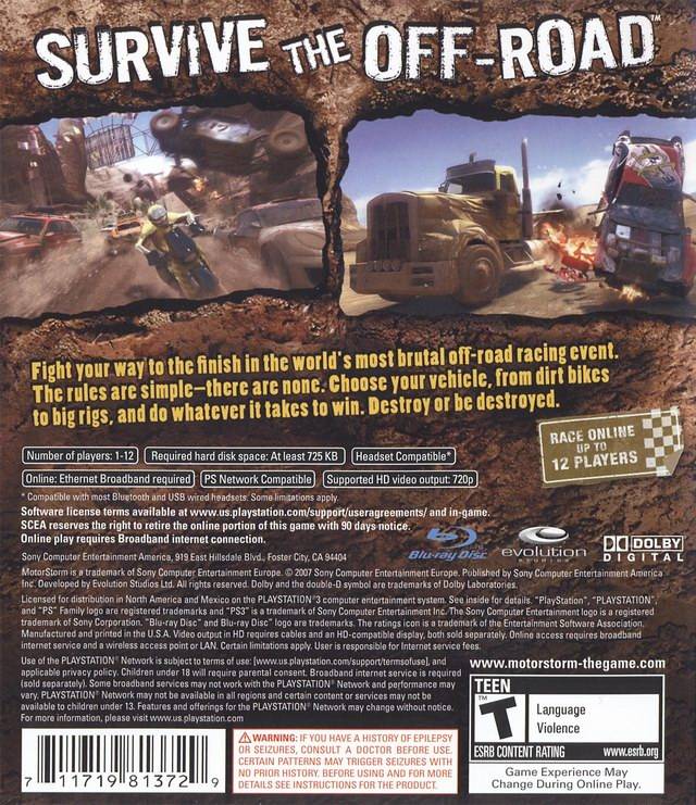 Motorstorm Back Cover - Playstation 3 Pre-Played