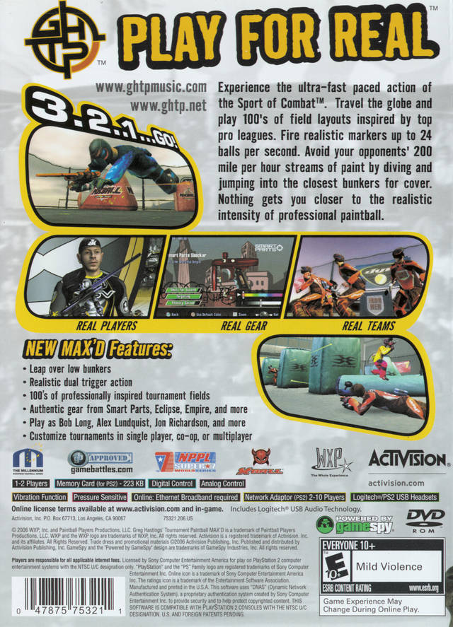 Greg Hastings Tournament Paintball Max'd Back Cover - Playstation 2 Pre-Played