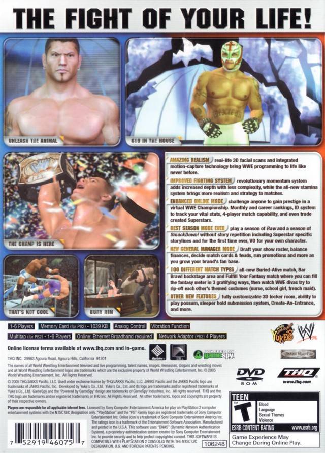 Smackdown vs Raw 06 Back Cover - Playstation 2 Pre-Played