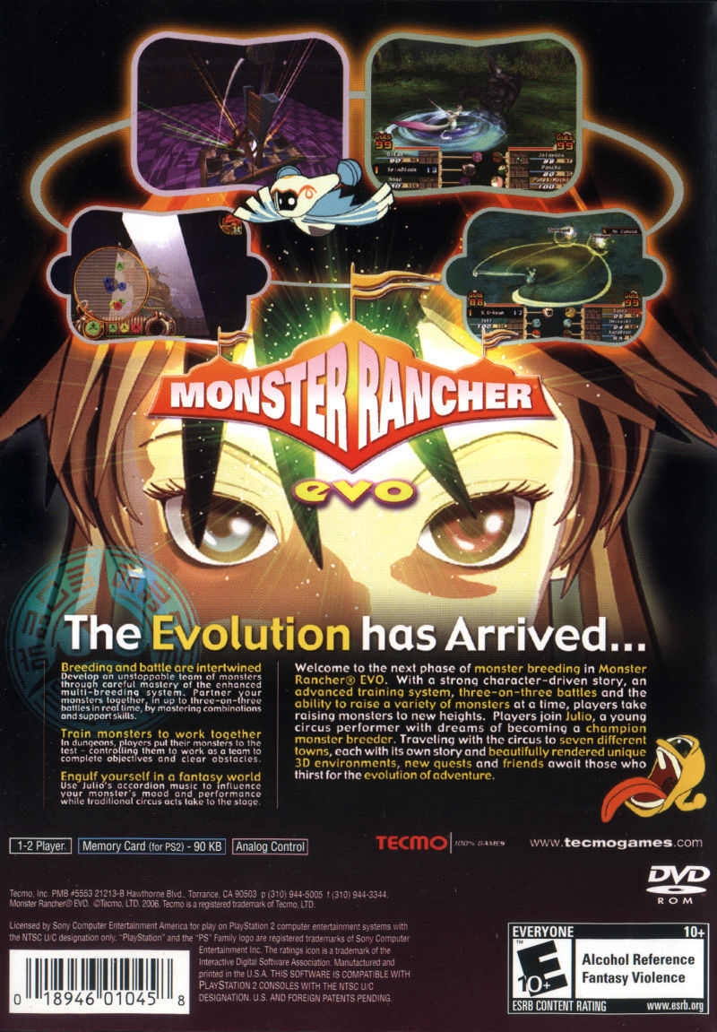 Monster Rancher Evo Back Cover - Playstation 2 Pre-Played