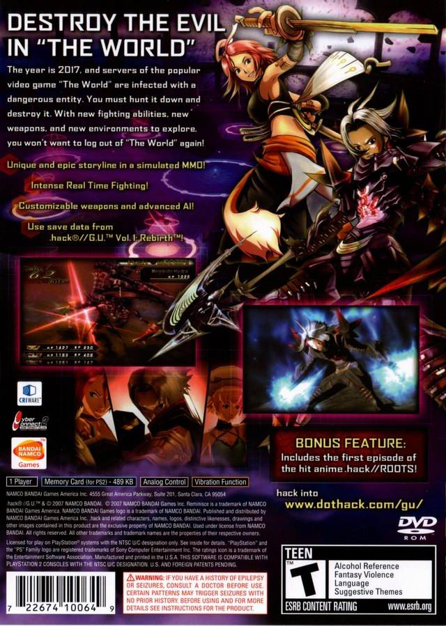 Dot Hack G.U. vol. 2 Reminisce Back Cover Complete in Case - Playstation 2 Pre-Played