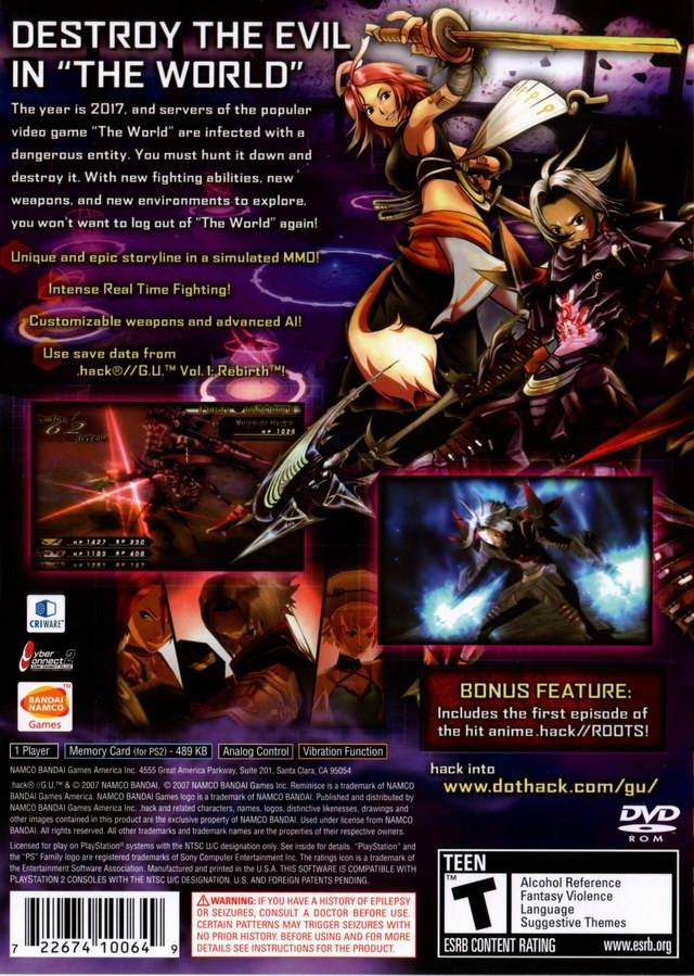 Dot Hack G.U. vol. 2 Reminisce Back Cover - Playstation 2 Pre-Played