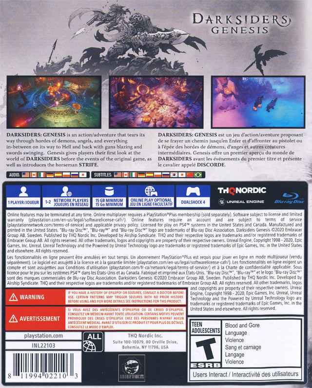 Darksiders Genesis Back Cover - Playstation 4 Pre-Played