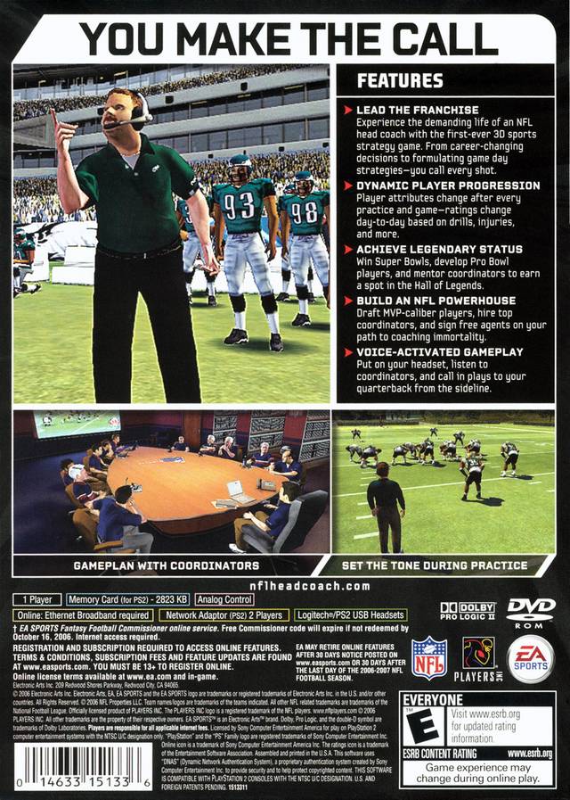 NFL Head Coach Back Cover - Playstation 2 Pre-Played