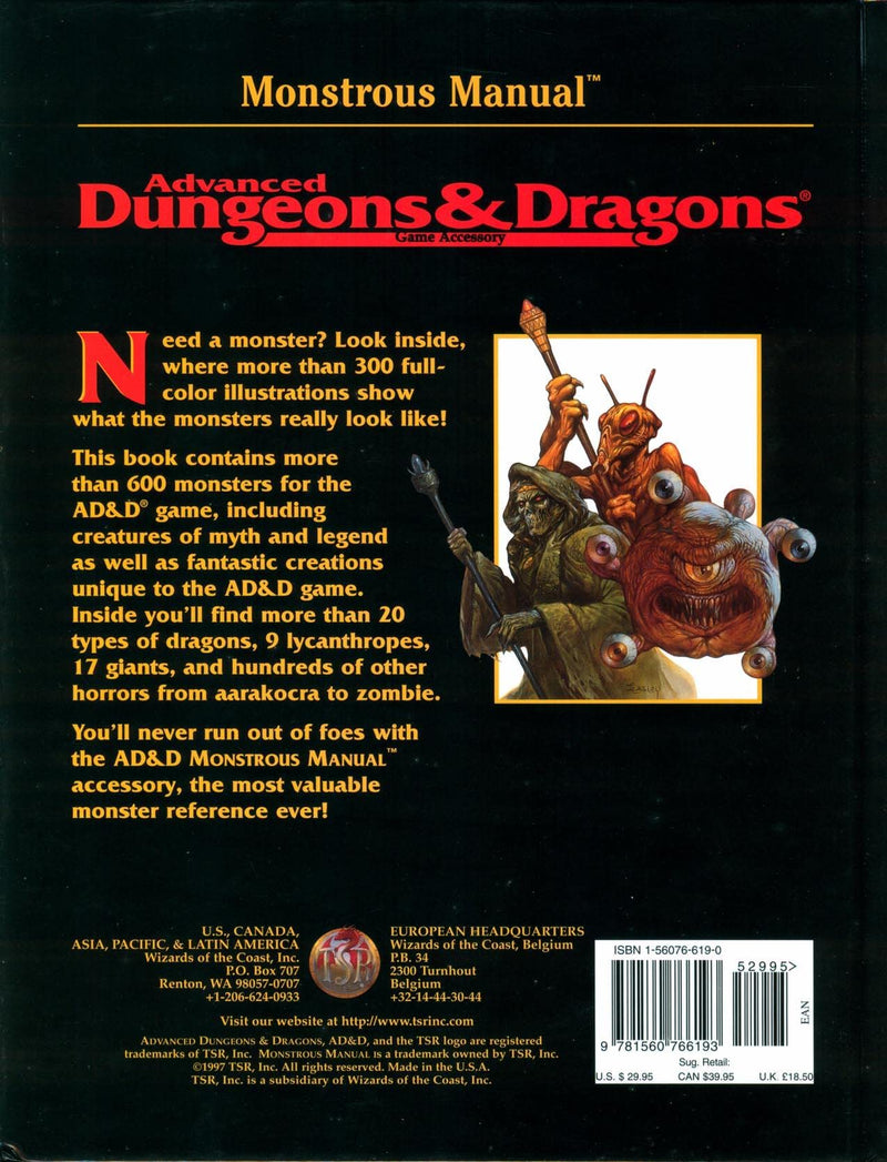 Monstrous Manual Black Cover - Advanced Dungeons and Dragons 2nd Edition Pre-Played