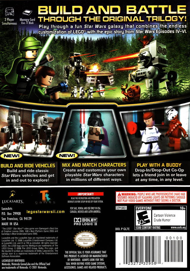 Lego Star Wars II: The Original Trilogy Back Cover - Nintendo Gamecube Pre-Played