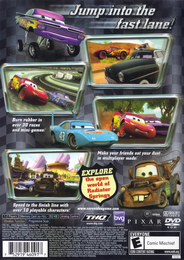 Cars - Playstation 2 Back Cover Pre-Played
