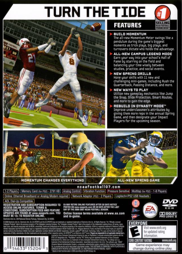 NCAA Football 07 Back Cover - Playstation 2 Pre-Played