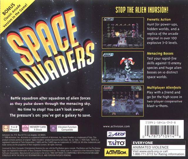 Space Invaders Back Cover - Playstation 1 Pre-Played