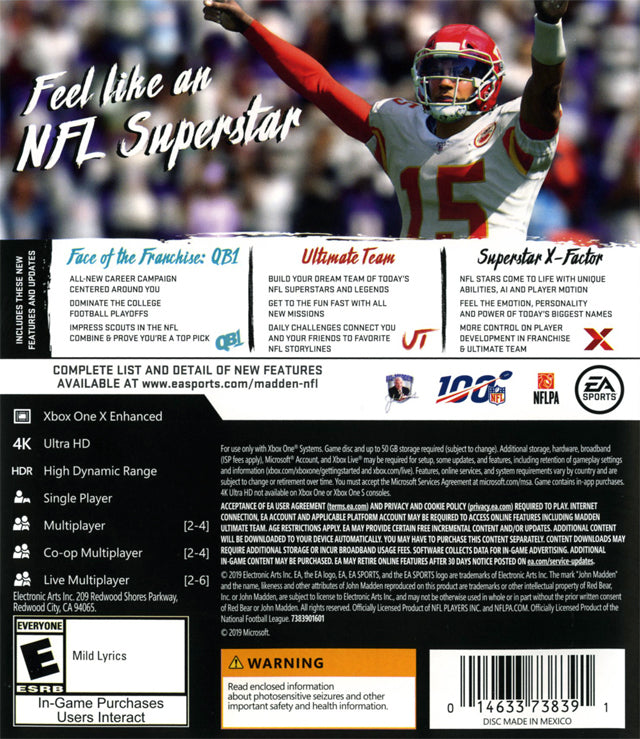 Madden 20 Back Cover - Xbox One Pre-Played