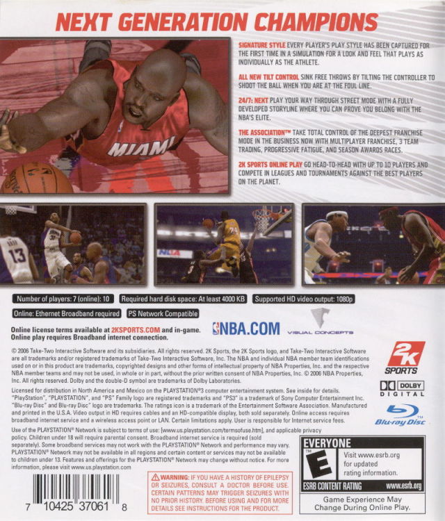 NBA 2K7 Back Cover - Playstation 3 Pre-Played