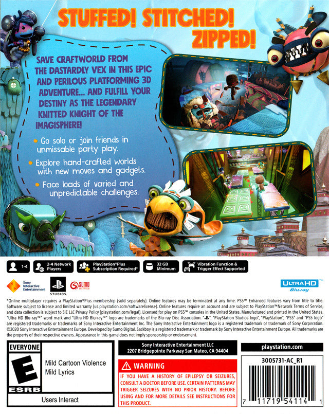 Sackboy A Big Adventure Back Cover - Playstation 5 Pre-Played