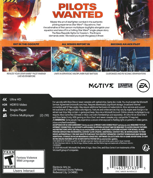 Star Wars Squadrons Back Cover - Xbox One Pre-Played