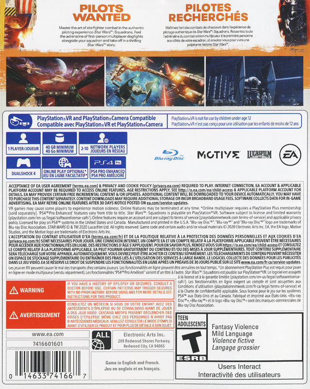 Star Wars Squadrons Back Cover - Playstation 4 Pre-Played