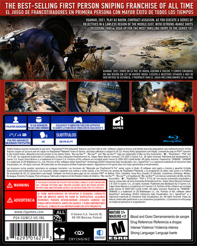 Sniper Ghost Warrior Contracts 2 Back Cover - Playstation 4 Pre-Played