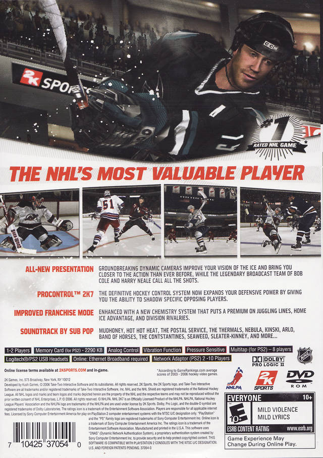 NHL 2K7 Back Cover - Playstation 2 Pre-Played