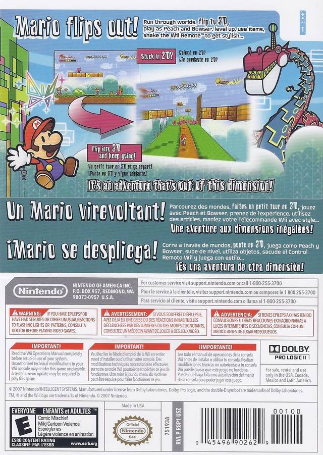 Super Paper Mario (Nintendo Selects) - Nintendo Wii Pre-Played Back Cover
