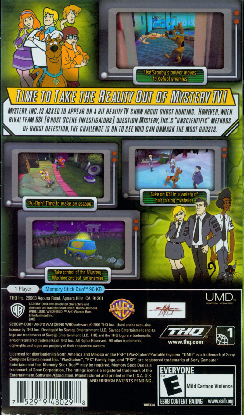 Scooby Doo Who's Watching Who? Back Cover - PSP Pre-Played