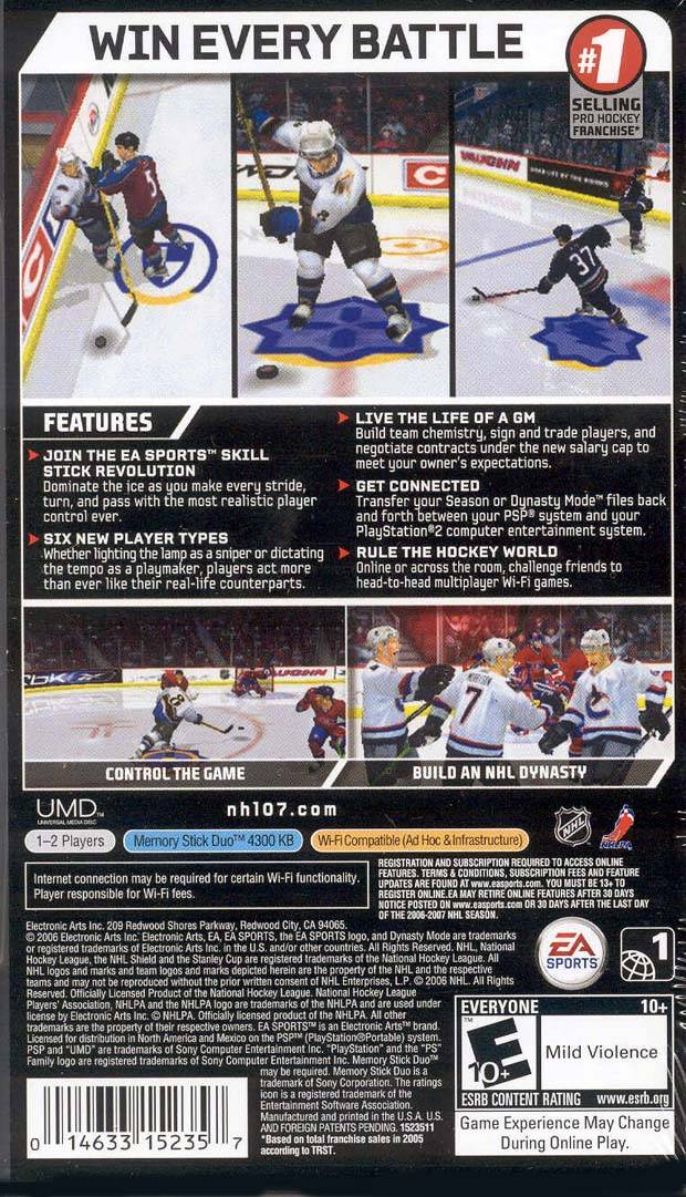 NHL 07 Back Cover - PSP Pre-Played