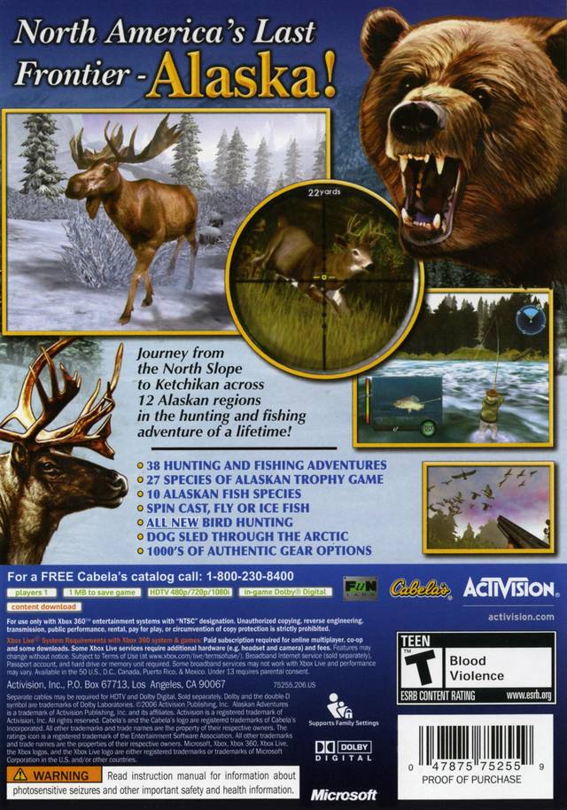 Cabela's Alaskan Adventure Back Cover - Xbox 360 Pre-Played