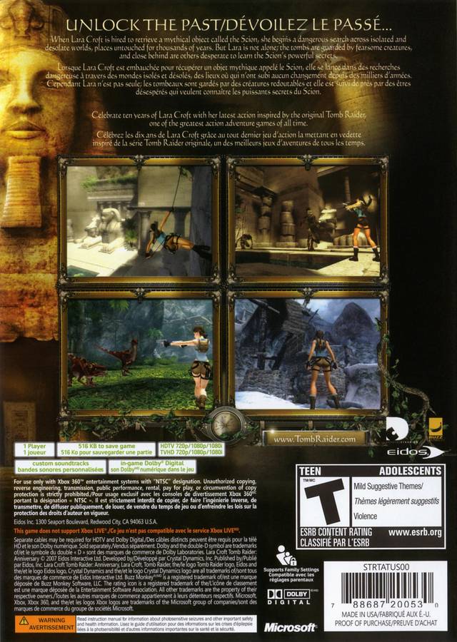 Tomb Raider Anniversary Back Cover - Xbox 360 Pre-Played