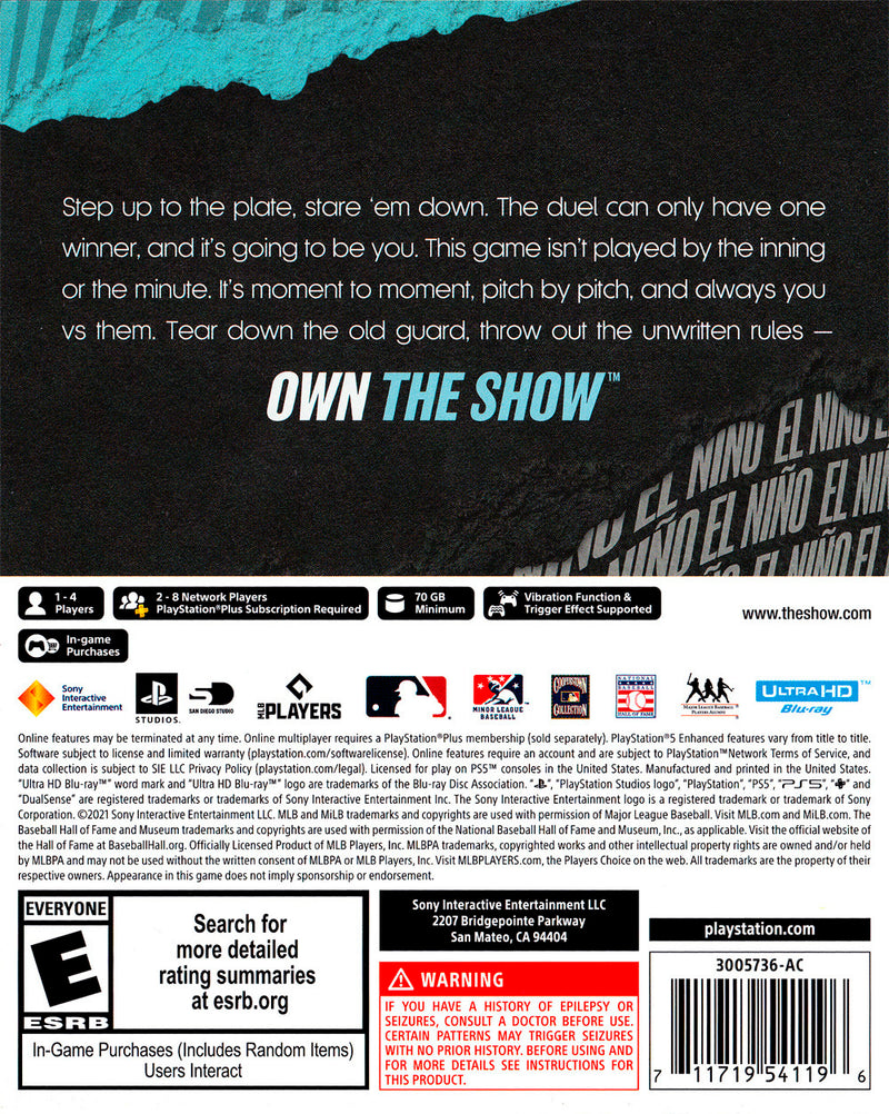 MLB 21 The Show - Playstation 5 Back Cover Pre-Played