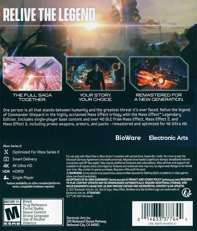 Mass Effect Legendary Edition Back Cover - Xbox One Pre-Played