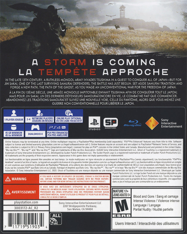 Ghost of Tsushima Back Cover - Playstation 4 Pre-Played
